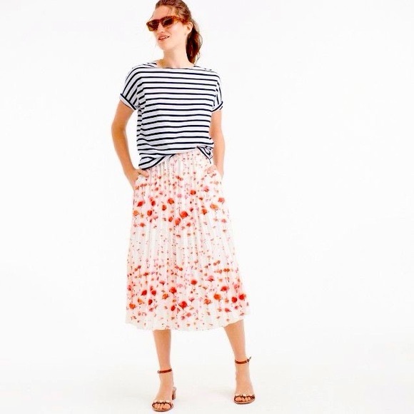 J. Crew Dresses & Skirts - J Crew Pleated Midi Skirt in Flamingo Print size 14